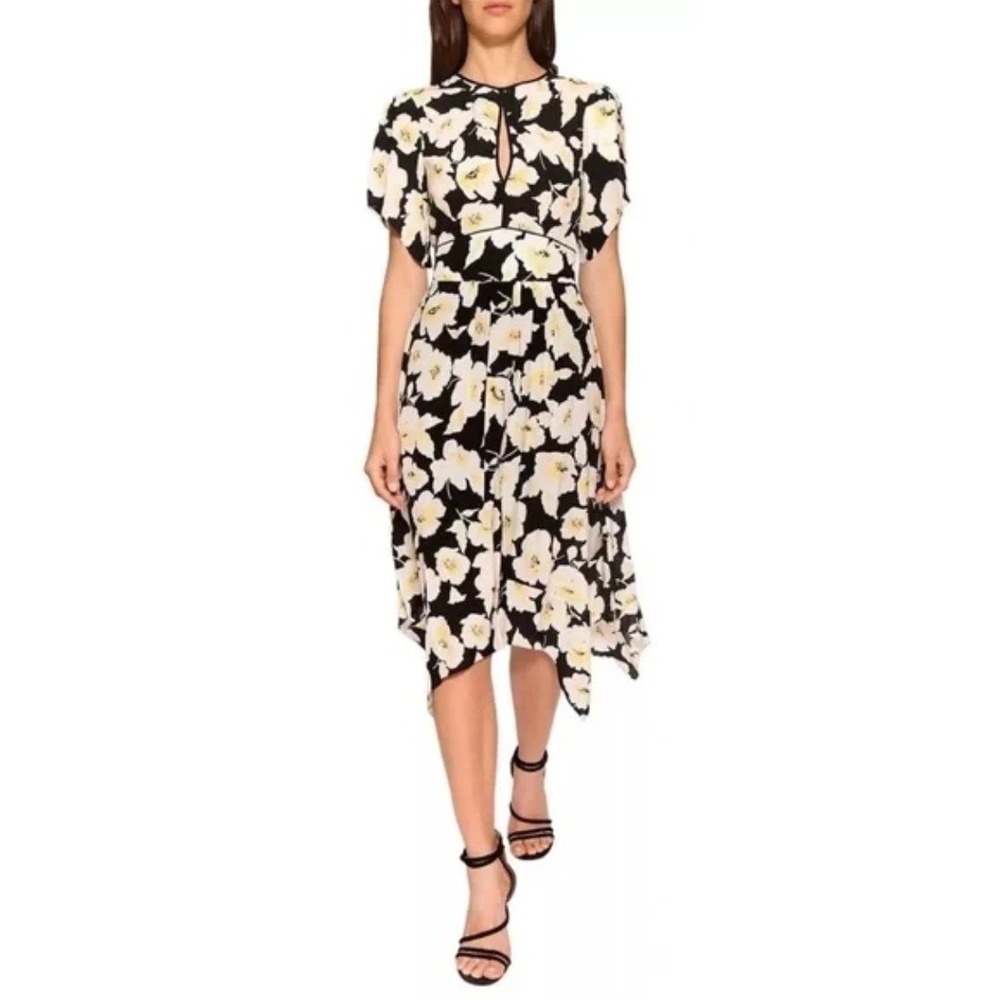 ba&sh "Fairy" Floral Midi Dress Black & Ivory Parisian Romantic‎ Size L /US 8–10